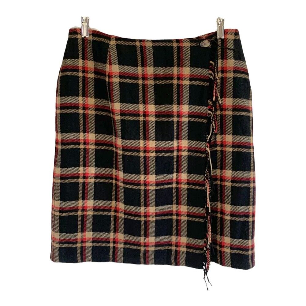 Sag Harbor Wrap Red Tab Wool Fringe Lined Skirt Size 12